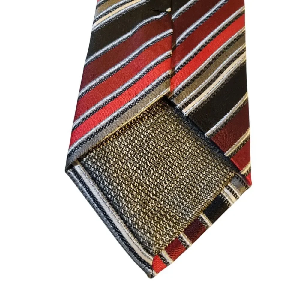 Croft & Barrow Neck Tie Mens Luxury‎ Black Red Burgundy Striped Business Casual